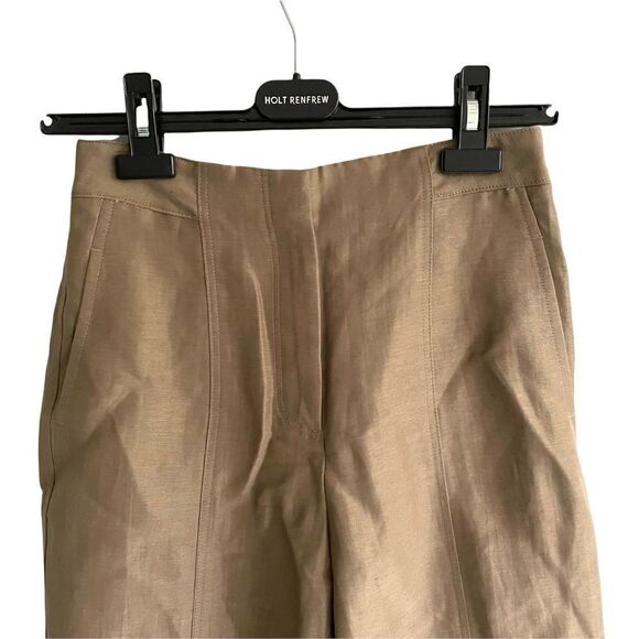 Massimo DUTTI High Rise Linen Blend Cropped Ankle Pants Taupe 2 - Picture 2 of 6